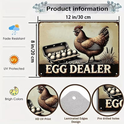 Funny Chicken Gifts Relax Local Egg Dealer Tin Sign for Home Farm Chicken Coop Farmhouse Kicthen Garden Decor 8 X 12 Inch (3522)