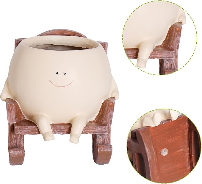 Face Planter Pots Cute Smile Flower Planter for Indoor Outdoor Plants Resin Rocking Chair Succulent Pot for String of Pearls Unique Gift on Mother's Day, Birthday, Christmas（Large）