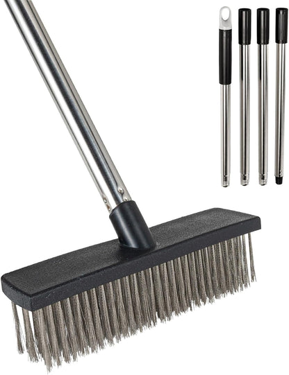 Deck Brush Steel Wire Broom with Long Handle Stiff Scrub Brushes for Cleaning Boat Patio Concrete Moss Remover