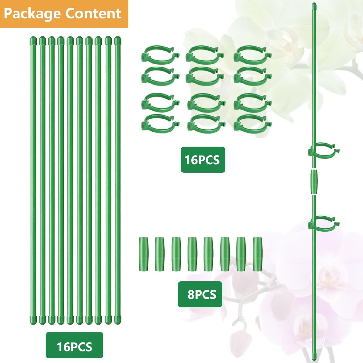 Belit 8 Pack Small Plant Support Plant Stakes, Adjustable Garden Single Stem Support Stake, Planter Support Ring for Orchid, Rose, Peony, Peppers and More, DIY 24 inch