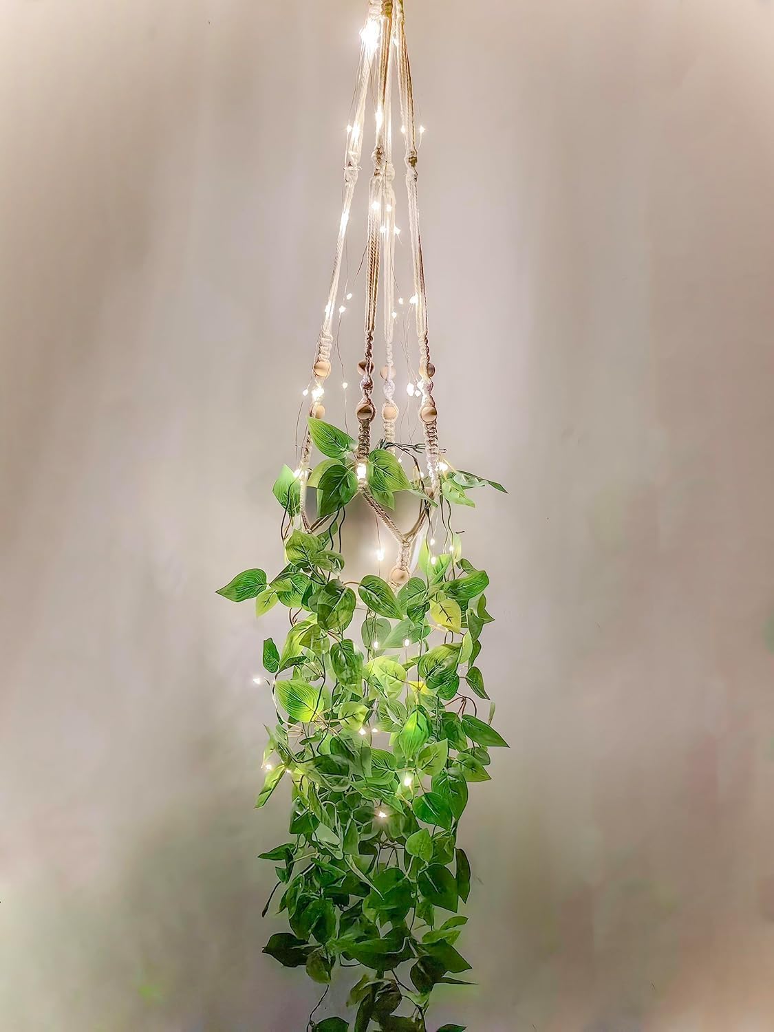 2 Packs Fake Hanging Plant with Lights Artificial Plants with Pots for Home Decor Macrame Plant Hanger with Faux Vines Greenery for Bedroom Bathroom Room Ceiling Wall Boho Decor Indoor Outdoor
