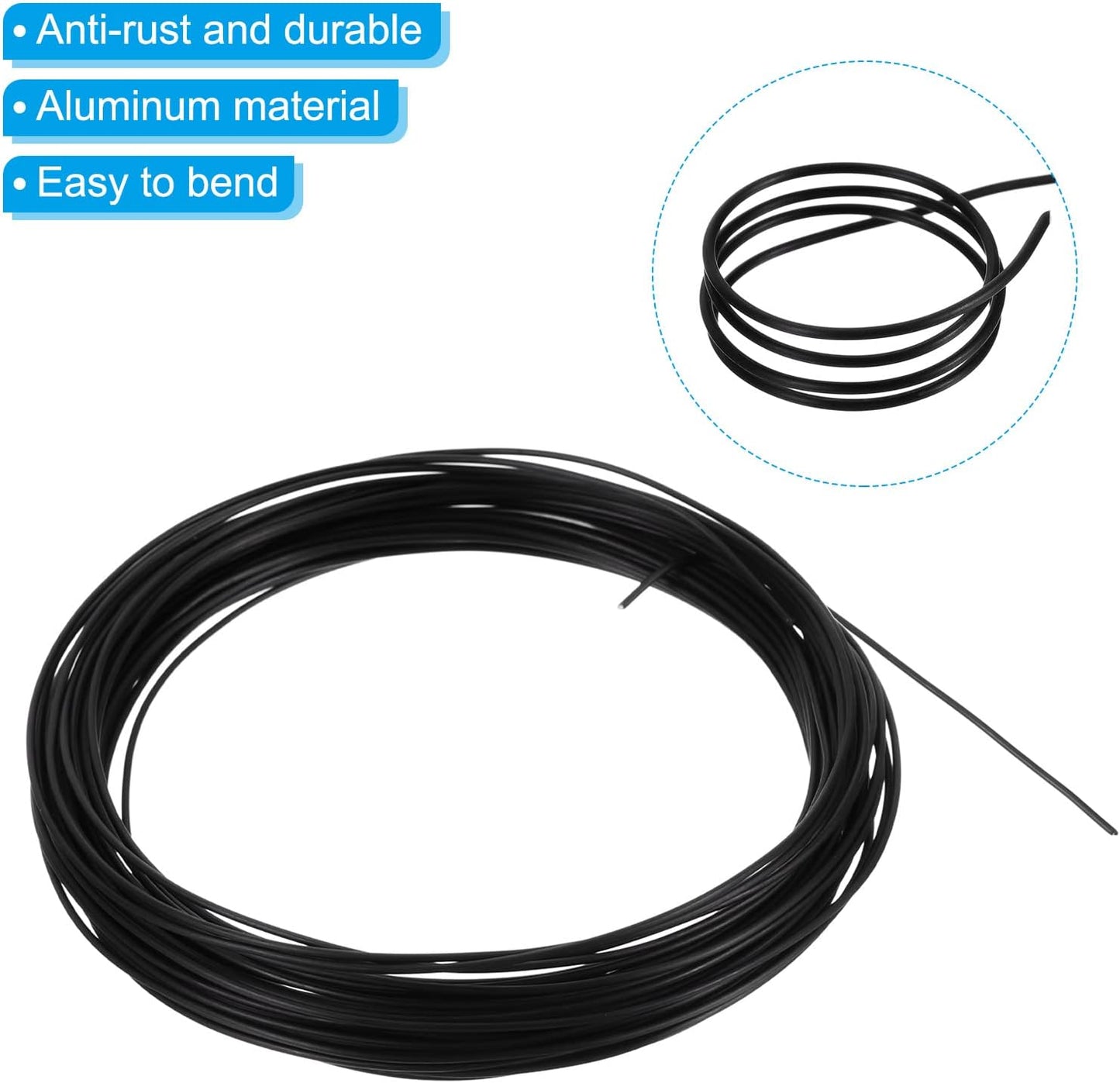PATIKIL 1.0mm Bonsai Training Wire, 2 Rolls Floral Wire Stems Anodized Aluminum Tree Wire 65.6 Feet Total for Gardening Branch Fixing, Black