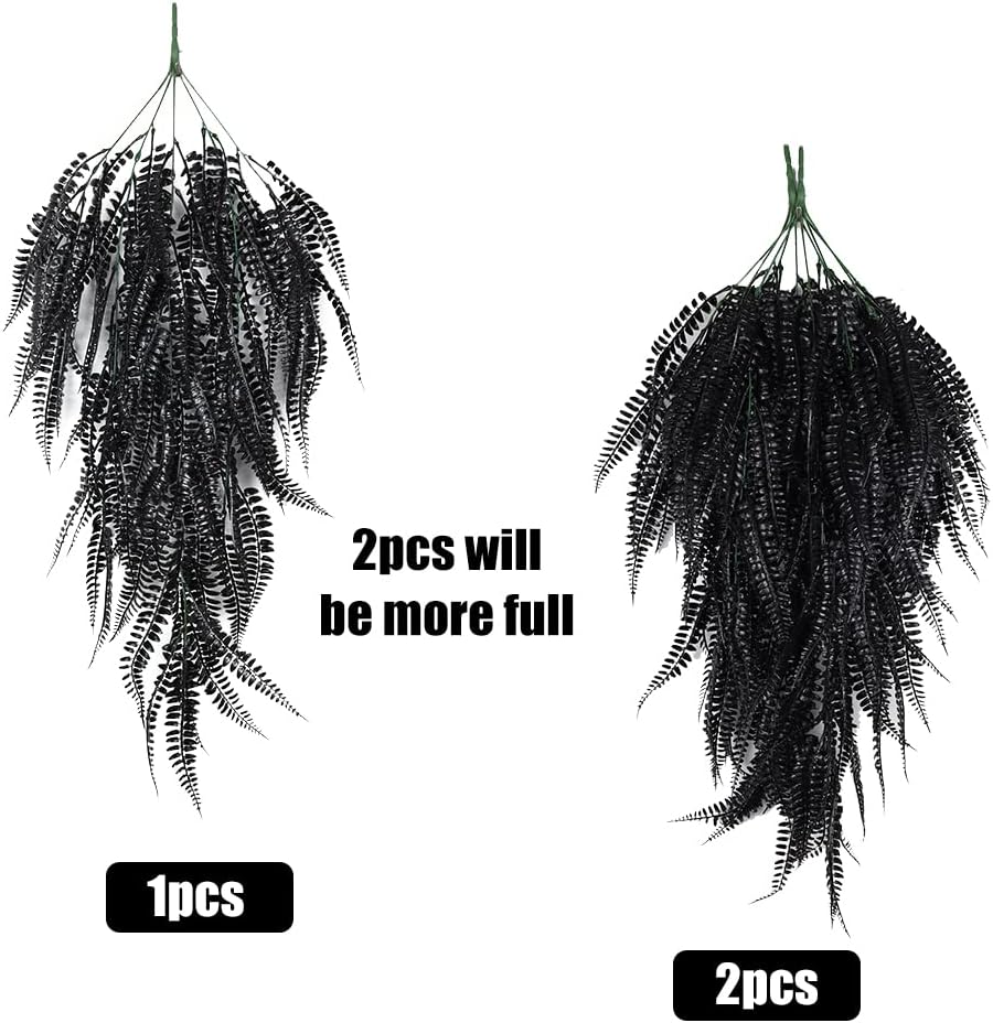RECUTMS Faux Hanging Plants 4 Pcs UV Resistant Lifelike Artificial Boston Fern Large Draping Fake Greenery Plastic Evergreen Ivy for Wall Home Wedding Garden Indoor Outdoor Decoration (Black)