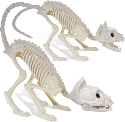 GIFTEXPRESS 2 Pack Real Size Cat Skeleton - 20" Long Creepy Kitten Skeletons with Posable Tail Halloween Decor - Indoor & Outdoor Haunted House Scary Animal Party Decoration