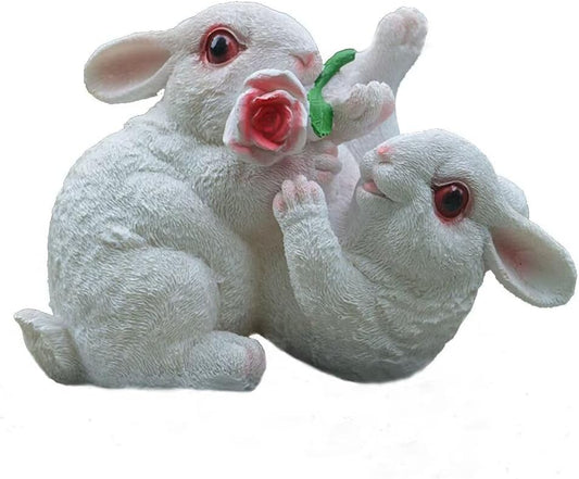 Garden Statues Bunny Decor Resin Flower Rabbit Figurine Cute Fairy Garden Decor Outdoor Statues for Patio Yard Porch Balcony Gifts for Women Mom Grandma White