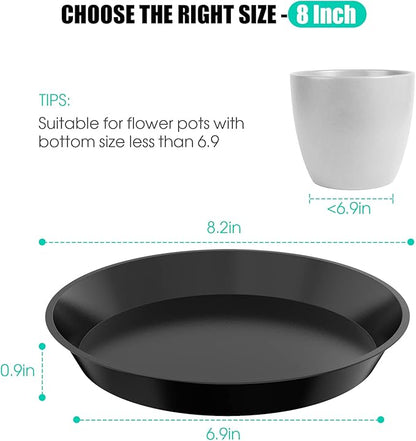 6 Pack Plant Saucer 4 6 8 10 12 14 16 18 20 22 Inch Plastic Plant Tray, Sturdy and Durable Flower Pot Container Accessories Plant Pot Saucers for Indoor and Outdoor (8 Inch, Black)