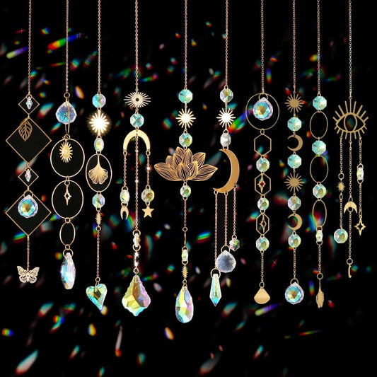 Sun Catchers, 10 Pieces Colorful Crystal Suncatcher with Chain Pendant Ornaments Hanging Crystals
