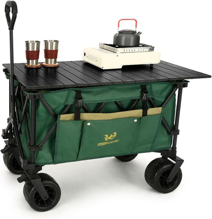 Whitsunday Collasible Wagon, Large Capacity 400Lbs, All-Terrain Wheels Heavy Duty Utility Wagon for Gardening Shopping Fishing Camping Outdoor Picnic Green
