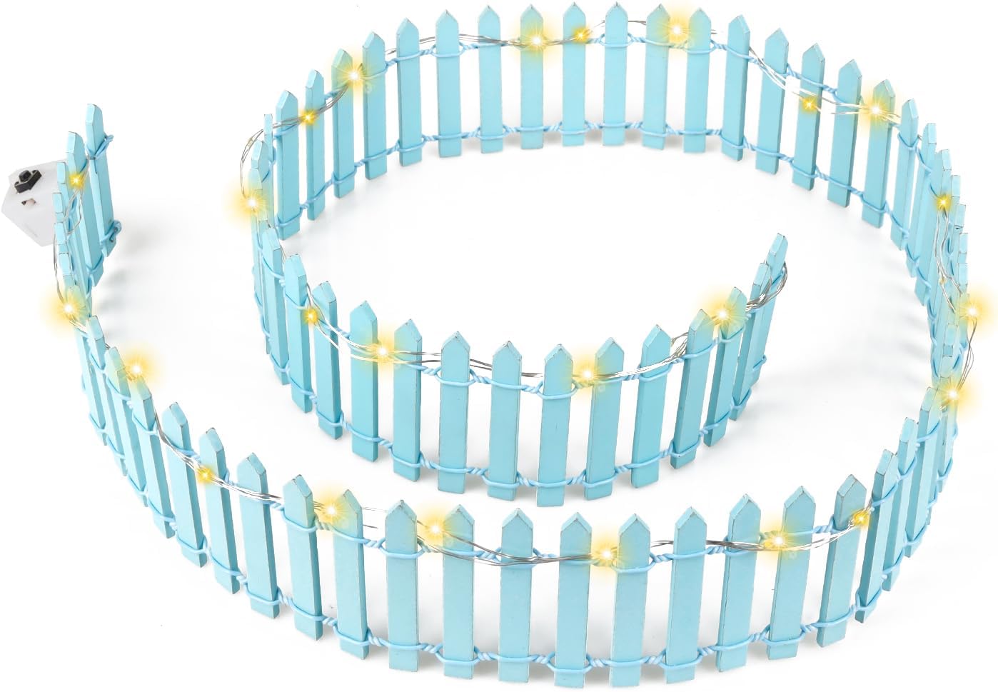 Mini Fairy Garden Fence, 35.5x2 Inch Cuttable Small Wood Picket Fence, DIY Miniature Accessories Decoration for Dollhouse, Crafts, Vegetable Platter, Cake(Light Blue)
