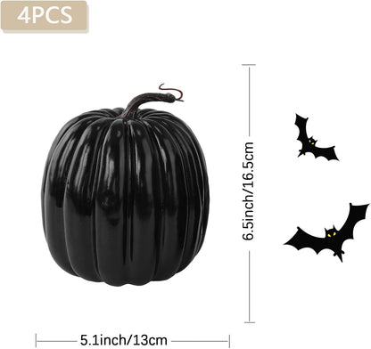 Artmag 6 Inch Large Artificial Pumpkins, 4PCS Big Black Faux Foam Harvest Pumpkins for Fall Autumn Thanksgiving Seasonal Holiday Decor