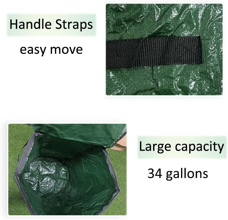 34 Gallon Garden Compost Bin Bag, Reusable Organic Fertilizer Fermented Bag with Lid,Collapsible Leaf Lawn Bags Gardening Container (Green)