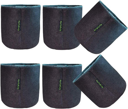 HORTIPOTS Fabric Pots 1 Gallon Non So Floppy Air Pruning Cloth Grow Bags Black Gray (Pack of 6)
