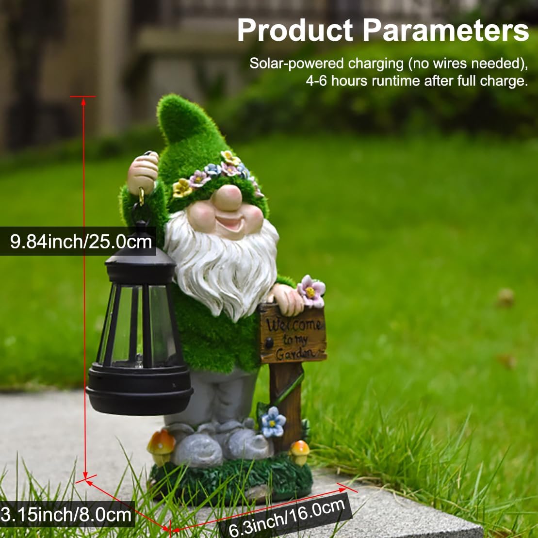 VINIUSIKI Solar Garden Gnome Statues with Lantern Light, Easter Outdoor Decorations for Porch Patio, Gifts for Women and Men, Decorative Resin Statue for Outdoor Patio Yard