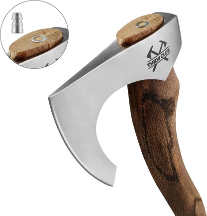 15" Camping Hatchet, Hand-Forged Axe with Sheath for Wood Chopping and Splitting, Bushcraft Axe with Beech Handle for Outdoor Camping and Survival