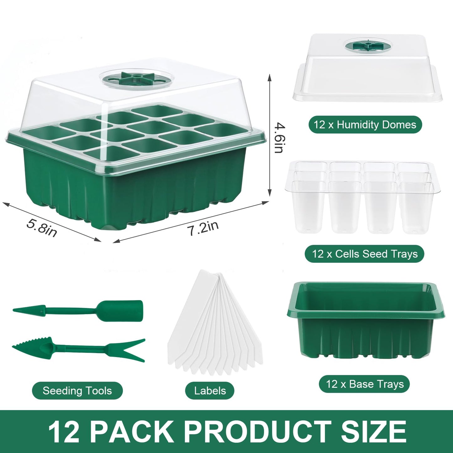 DJGINRO 12 Pack Seed Starter Tray Seed Starter Kit (144 Cells Total Tray) with Humidity Adjustable