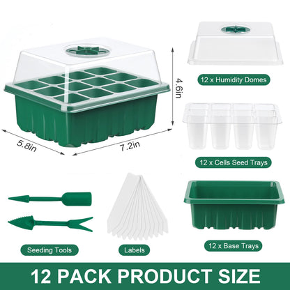 DJGINRO 12 Pack Seed Starter Tray Seed Starter Kit (144 Cells Total Tray) with Humidity Adjustable