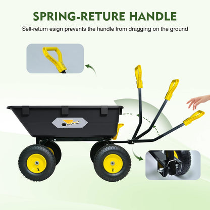 Garden Dump Cart, Heavy-Duty Utility Wagon with 1200 lbs Capacity, 6 Cu Ft Bed, 12.6" Pneumatic Tires, 180° Pivot Steering for Yard, Lawn, and Beach Use