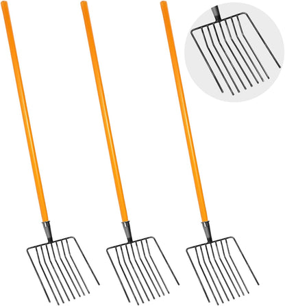 Pitch Fork, 3 Sets Heavy Duty Pitch Fork with 47.2" Wood Handle, 9-Tine Horse Stall Forks with Handle for Gardening Horse Stall Picking up Manure Farm