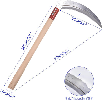 1pce 410mm/16.14in Carbon Steel Billhook Brush Clearing Sickle for Grass,Weeding Tools for Garden,Curved Sawtooth Sickle,Machete Axe for Cutting Trees,Steel Blade Knife in Hand