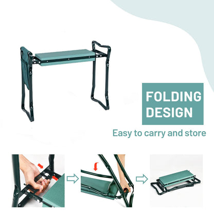 OFFICEJOY 2-in-1 Garden Kneeler & Seat, Folding Seat w/EVA Foam Kneeling Pad & Removable Tools