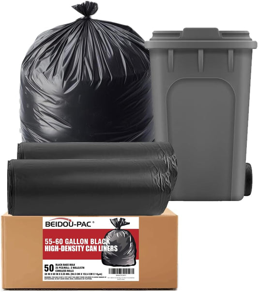 55-60 Gallon Trash Bags, 50 Count Bulk, Black Heavy Duty Garbage bags, Multi-purpose Trash Can Bin