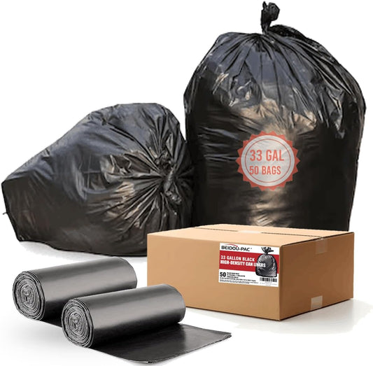 33 Gallon Trash Bags, 50 Count, Black Garbage bags, Multi-purpose Trash Can Bin Liners for Home