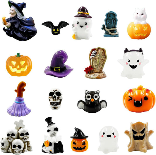 Halloween Miniature Figurines - 18Pcs Resin Pumpkin Ghost Tombstones Ornaments Halloween Garden Accessories Miniature Figurine Decorations for Outdoor Statues Home Village Bonsai Crafts Decor