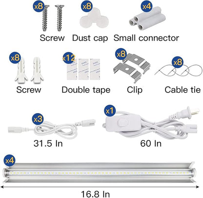T5 LED Grow Lights, 204pcs Bulb 5000K White Full Spectrum Plant Light Strips for Indoor Plants, Shelves Greenhouse Seedling, End-to-End Connectable with V-Shaped Reflector