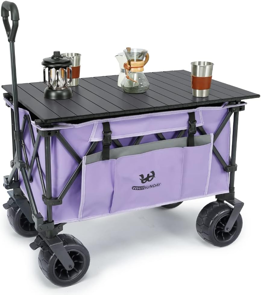 Whitsunday Collasible Wagon, Large Capacity 400Lbs, All-Terrain Wheels Heavy Duty Utility Wagon for Gardening Shopping Fishing Camping Outdoor Picnic Purple
