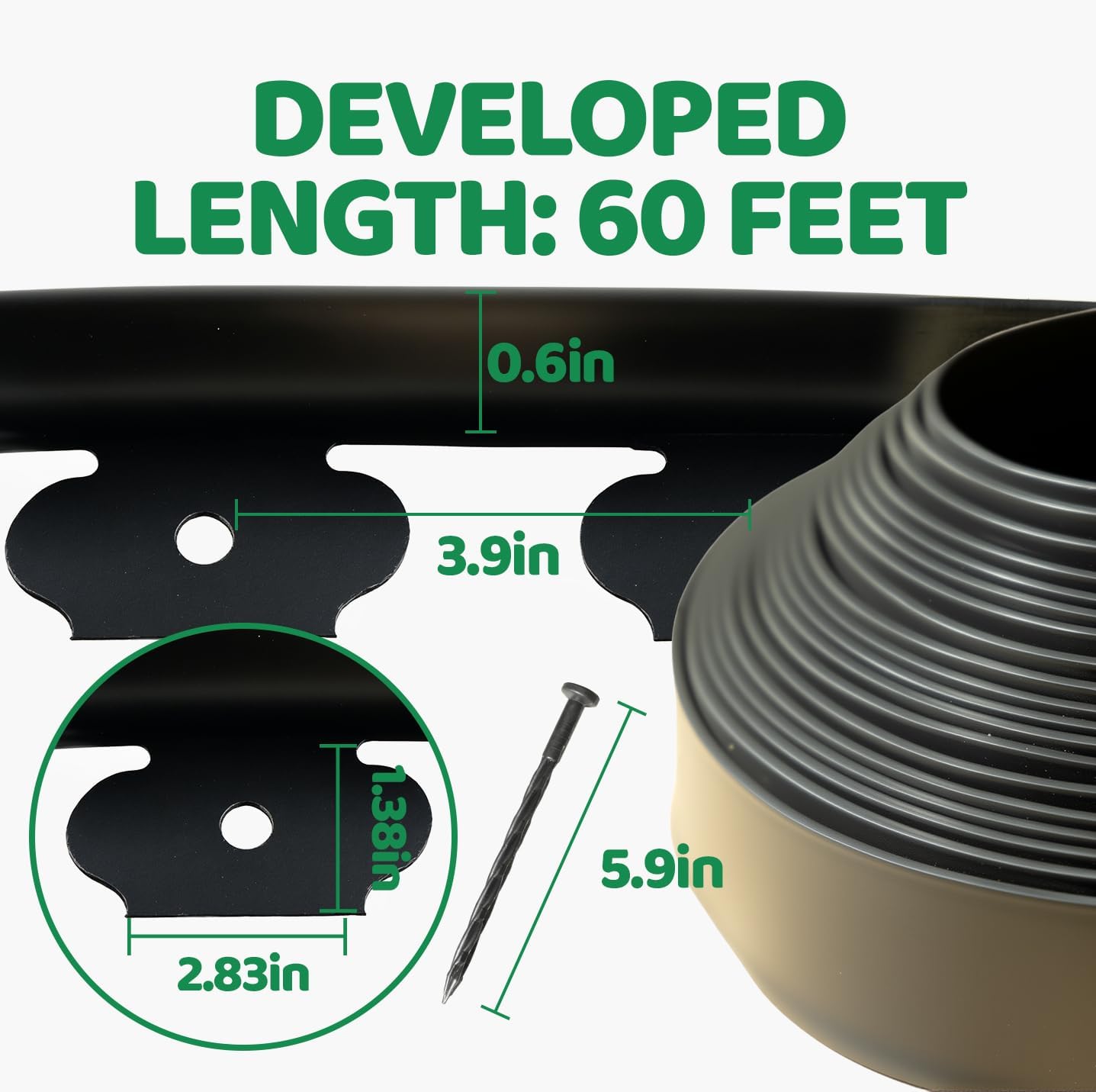 Landscape Edging, 105FT Garden Edging Borders Kits with 100 Anchoring Spikes, Plastic Edging Border No Dig for Garden Flower Beds Lawn Yard Paver Pathway