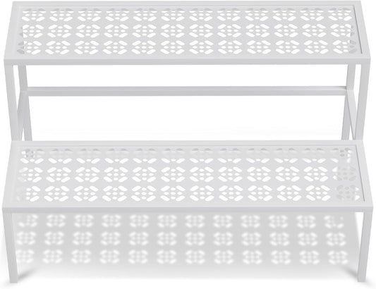 Metal Plant Stand Metal 2 Tier Potted Multiple Flower Pot Holder Plant Shelf Indoor Plants Multiple,Outdoor Heavy Duty Planter Display Shelving Unit for Patio Garden Corner Balcony Living Room(White)
