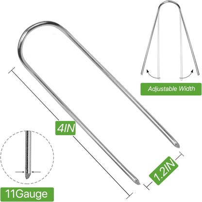 4 Inch 80 Pack 11 Gauge U - Shape Garden Stakes Set: Drip, Line & Irrigation Tubing Stakes, Galvanized Landscape Staples for Tube, Lawns, Weed Barriers, Landscape Fabrics, Irrigation Hose, Floor Mats