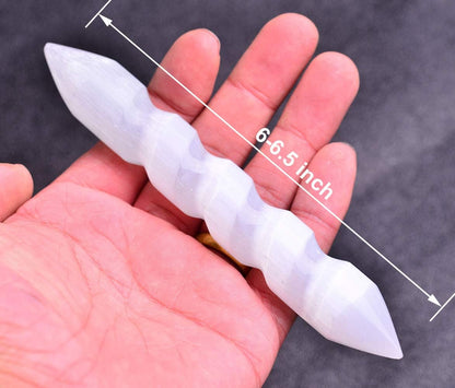 JIC Gem 4pc Selenite Spiral Wand Double Point Moroccan Selenite Crystals and Healing Stones 6-6.5 inch