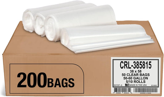 Aluf Plastics 55-60 Gallon 1.5 MIL Clear Garbage Bags - 38" x 58" - Pack of 200 - For Contractor