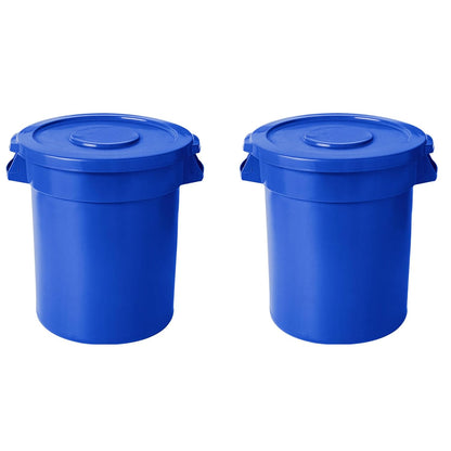 PRO&Family 20 Gallon Trash Can with Lid Round Ingredient Storage Containers Recycling Bin Kitchen Garbage Can Office Garbage Can Trash Barrel Plastic Barrel Yard Waste Bin Outdoor Trashcan (2, Blue)