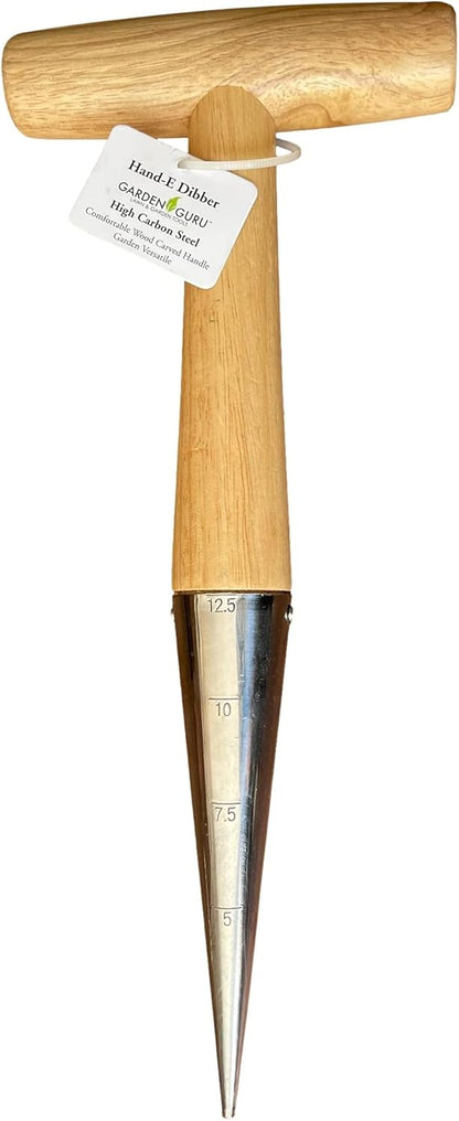 Garden Guru Steel Dibber Bulb Planter Tool for Planting Seeds & Bulbs - Depth Measurements, High Carbon Steel & Comfortable Wood Carved Handle - for Planting Flowers, Tulips - 1 Case (100 Pcs)