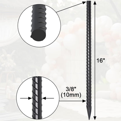 16 Inch Rebar Ground Stakes 20 Pack 3/8 Inch Diameter Straight Metal Stakes for Ground Heavy Duty with Chisel Point End Concrete Forming Spikes for Plant Support and Fence, Black