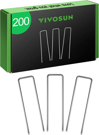 VIVOSUN 6-Inch 200-Pack Garden Stakes, 11-Gauge Galvanized Steel U-Shaped Staples for Landscape Fabric, Ground Cover, Soaker Hose, Irrigation Tubing, and Fence Securing
