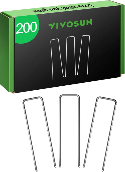 VIVOSUN 6-Inch 200-Pack Garden Stakes, 11-Gauge Galvanized Steel U-Shaped Staples for Landscape Fabric, Ground Cover, Soaker Hose, Irrigation Tubing, and Fence Securing