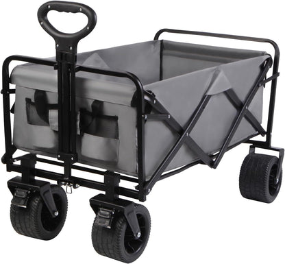 MMQ Heavy-Duty Folding Wagon with 550lbs Weight Capacity, Collapsible Wagon with Big Wheels - Robust Construction, Spacious Interior, Adjustable Rolling Carts, Outdoor Folding Camping Wagons, Portable