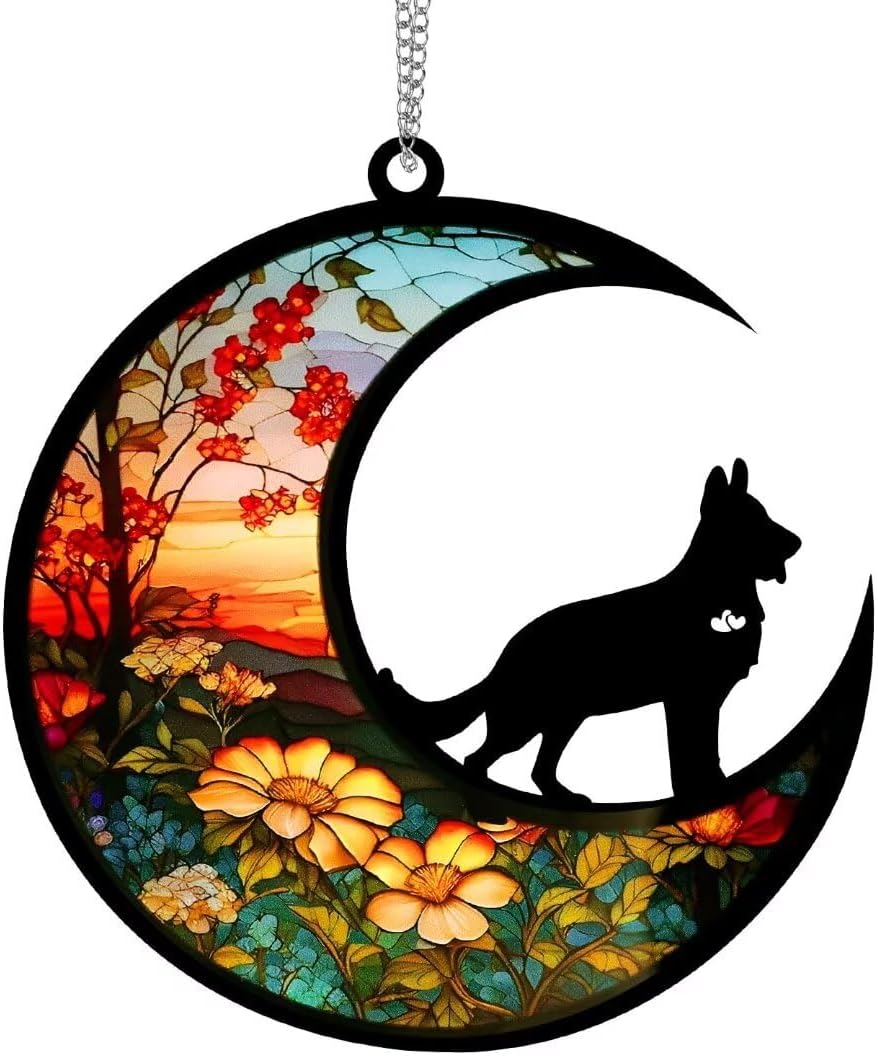 Suncatcher Dog Memorial Gifts for Loss of Dog, Dog Remembrance Gift for Dog Lovers, Pet Loss Sympathy Gift, Puppy Adult Dog Bereavement Gift (German Shepherd, 6“)