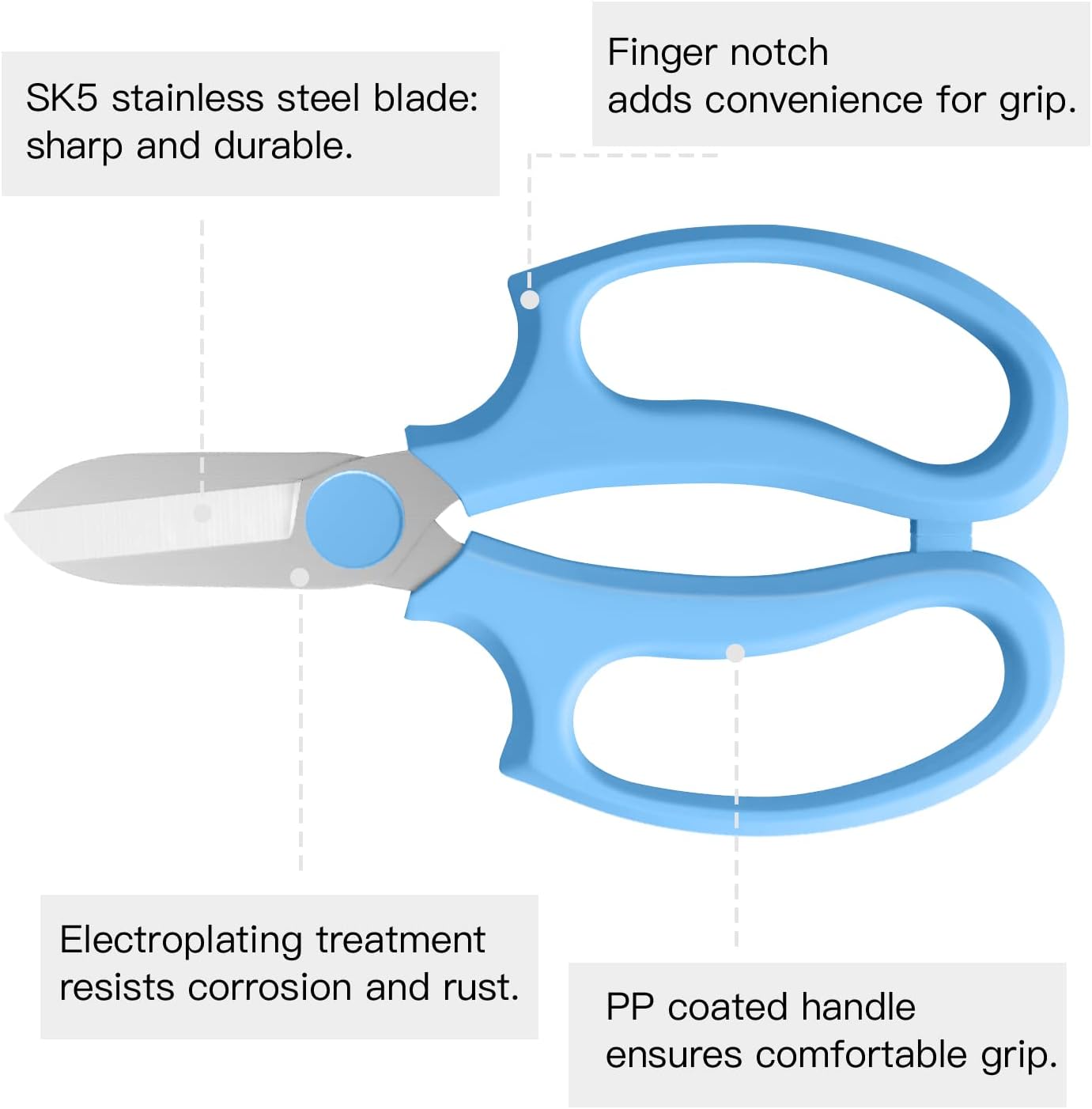 Housolution Flower Scissors, Strong Floral Shears, Premium Steel Garden Pruning Shears Floral Fruits Leaf Scissors Hand Pruner Snip Trimming Tool for Gardening Flower Arrangement, Light Blue