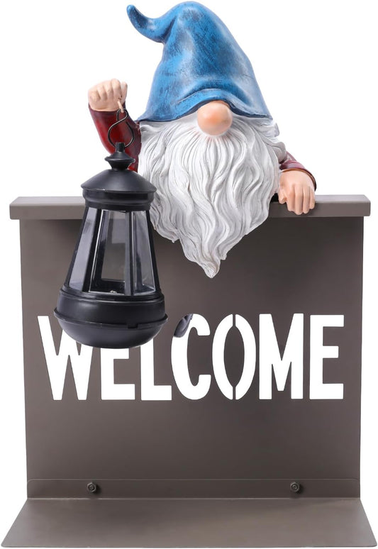 Bshine Gnome Garden Statue Outdoor Decor Solar Lights, Gnome Fence Hanging Solar Lantern, Creative Housewarming Gift Suitable for Lawn Ornaments, Porch, Patio, Path, Backyard Decoration