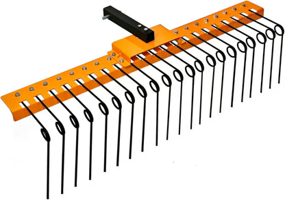 5FT Durable Pine Straw Rake Steel Spring Landscape Rake Fits 2" Receiver for Lawn Tractors or ATV/UTV Orange