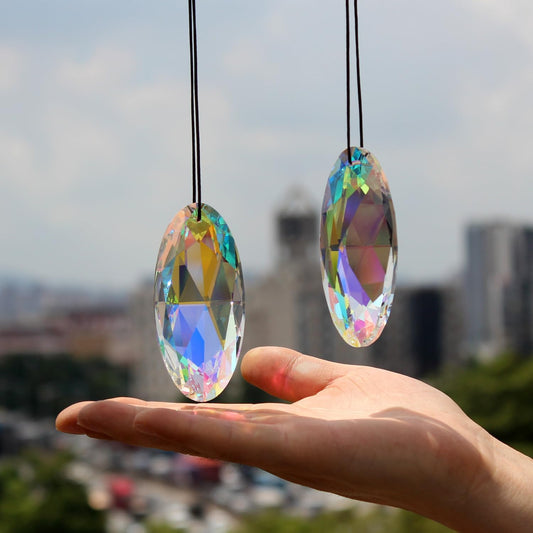 2PCS Simple Geometry Crystal Sun Catcher Prisms, STINO Hanging Suncatchers with Glass Prism
