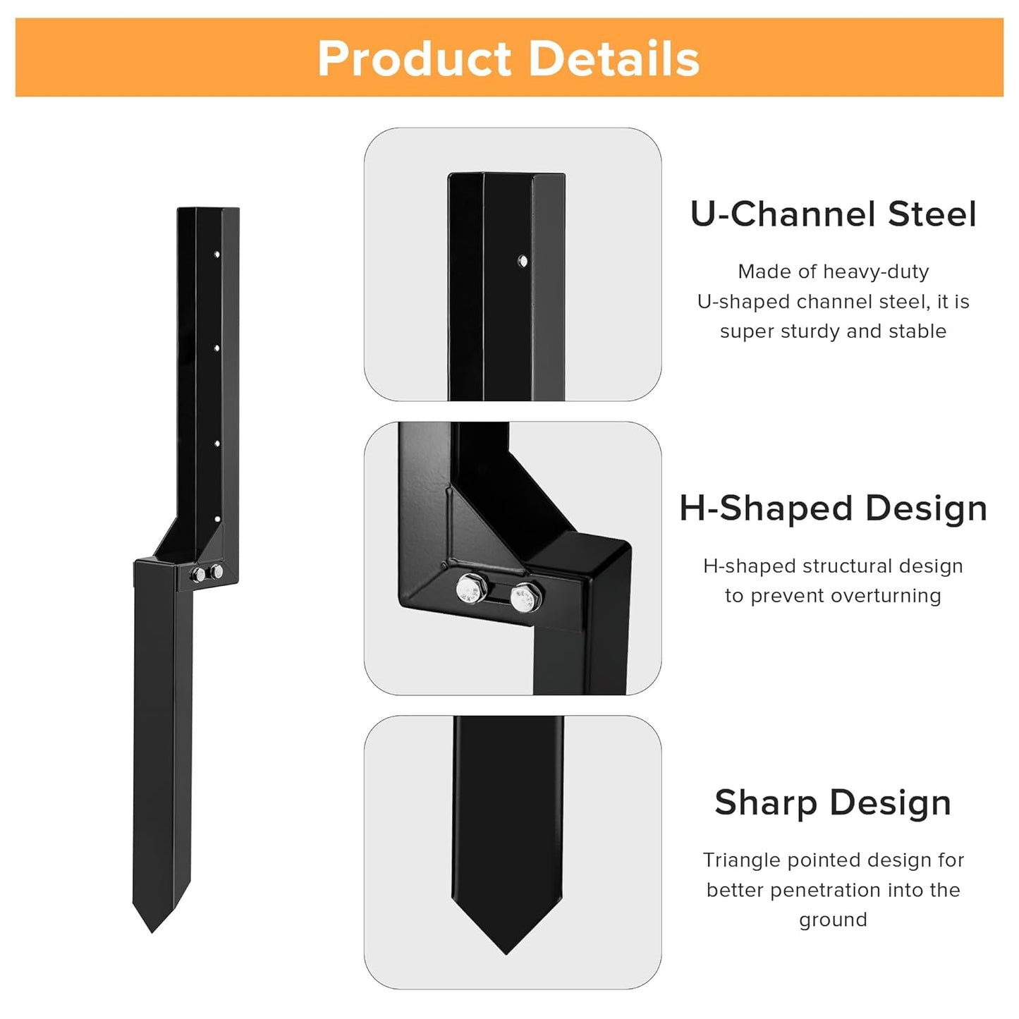 Fence Post Repair Stakes Kit - Heavy Duty Steel Fence Post Repair Bracket Anchor with Anti-Rust - Quick Fix Broken and Leaning Wood Posts Stabilizer Ground Spike Kits (4 Pack)
