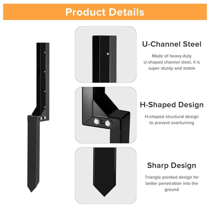 Fence Post Repair Stakes Kit - Heavy Duty Steel Fence Post Repair Bracket Anchor with Anti-Rust - Quick Fix Broken and Leaning Wood Posts Stabilizer Ground Spike Kits (4 Pack)