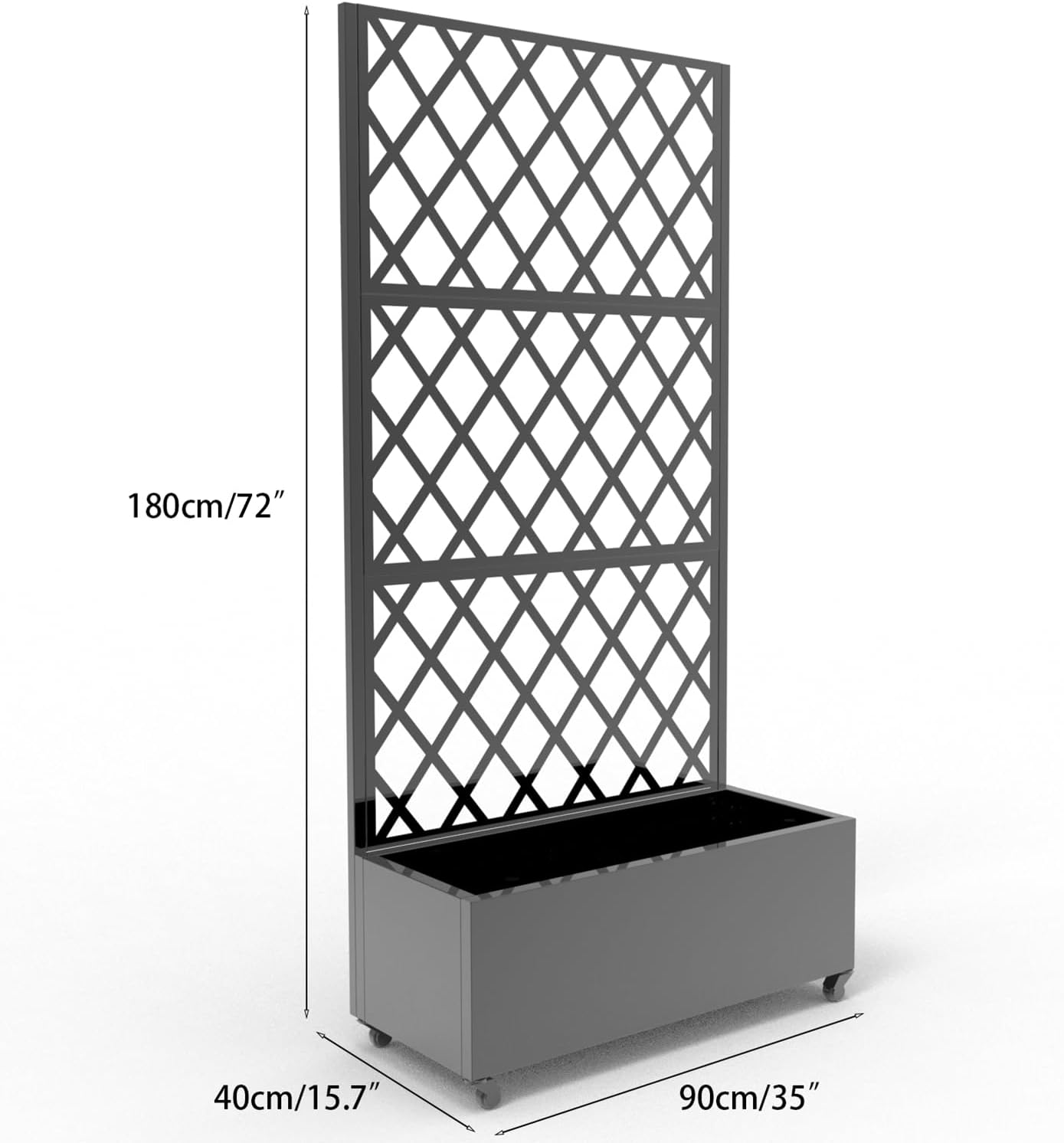 Metal Planter Box with Diamond Lattice Trellis - 72"x35" Galvanized Raised Garden Bed on Wheels for Climbing Plants and Vines, Black Finish