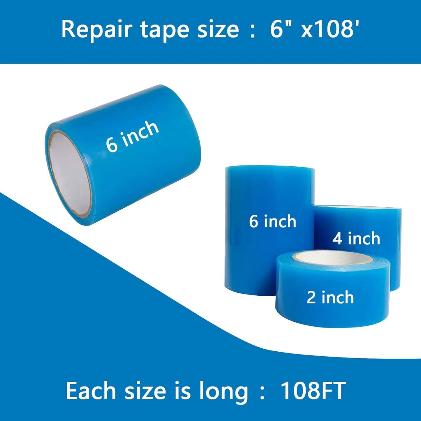 Greenhouse Plastic 6 mil Reinforced Tape, Greenhouse Repair Tape, Greenhouse Tape Greenhouse Repair Tape Clear to Repair Polyethylene Rip Poly Patch Repair kit(6'' x108') Blue (6''x108')