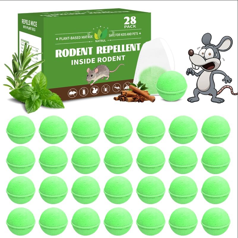 Mouse Rodent Repellent Balls -28 Pack Natural Peppermint Oil for Mice, Rats, Squirels & Spiders - Safe for Pets & Family -Indoor/Outdoor Pest Control for Home, Kitchen, Garage